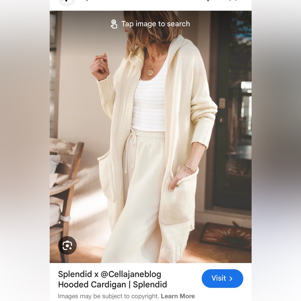 Splendid Cream Hooded Cardigan